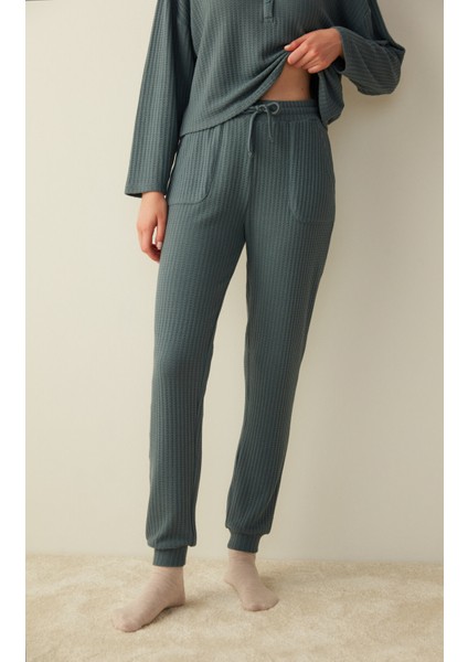 Dark Grey Waffle Pantolon Pijama Seti