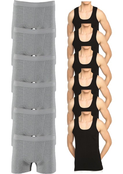 Ekonomik 12'li Paket Erkek Iç Çamaşır Seti 6 Atlet 6 Adet Boxer
