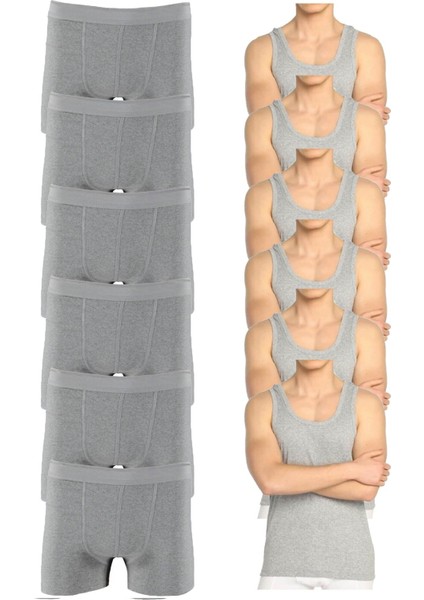 Ekonomik 12'li Paket Erkek Iç Çamaşır Seti 6 Atlet 6 Adet Boxer
