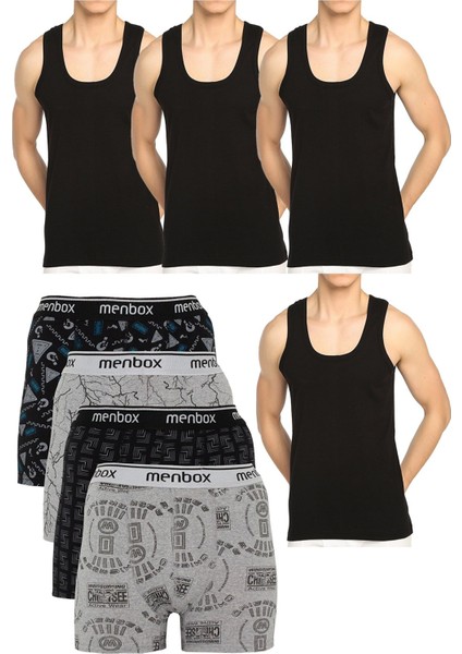 8 Parça Boxer Atlet Set 4 Likralı Boxer 4 Pamuklu Atlet