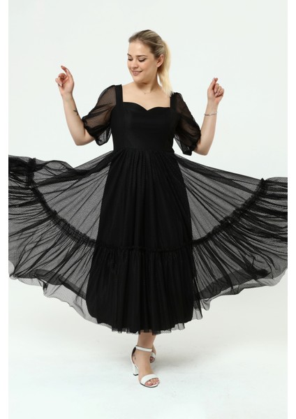 Kalp Yaka Tül Abiye Elbise