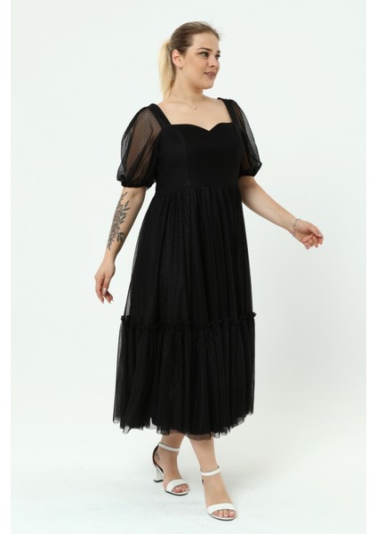 Kalp Yaka Tül Abiye Elbise modelleri