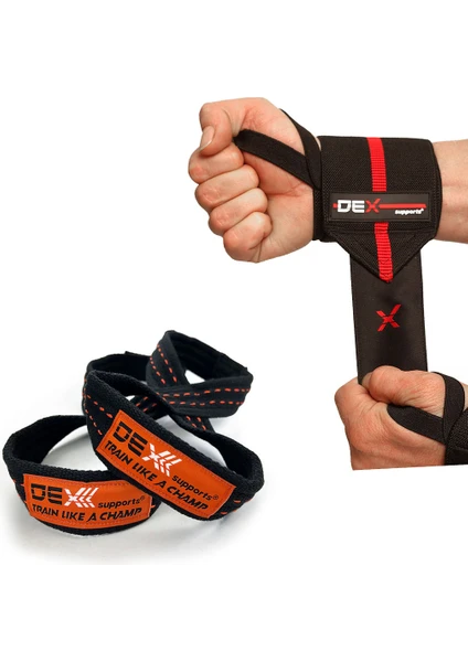 Dex Supports 8 Loop Lifting Straps + Elite Wrist  Wraps  2'li Set