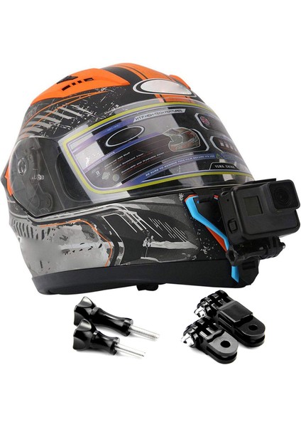 GP524 5 Parça Gopro Eken Sjcam Xiomi Aksiyon Kamera Tutuculu Jaw Mount Motor Kask Çene Tutma Aparatı 5 Parça Motor Kask Tutucu Set Mavi