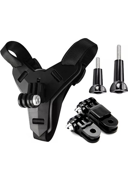 GP524 5 Parça Gopro Eken Sjcam Xiomi Aksiyon Kamera Tutuculu Jaw Mount Motor Kask Çene Tutma Aparatı 5 Parça Motor Kask Tutucu Set Siyah