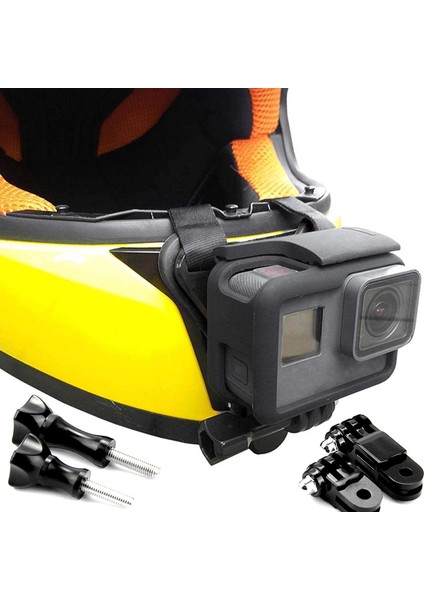 GP524 5 Parça Gopro Eken Sjcam Xiomi Aksiyon Kamera Tutuculu Jaw Mount Motor Kask Çene Tutma Aparatı 5 Parça Motor Kask Tutucu Set Siyah