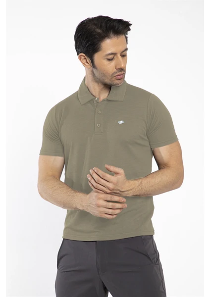 Waffle - Erkek Haki Polo Yaka Spor T-Shirt - 7129-04