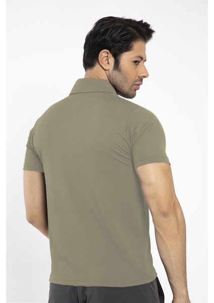 Waffle - Erkek Haki Polo Yaka Spor T-Shirt - 7129-04