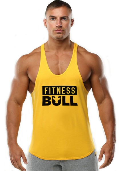 Fitness Bull Sarı Gym Tank Top Erkekler İçin Yumuşak Kumaş ve Şık Tasarım