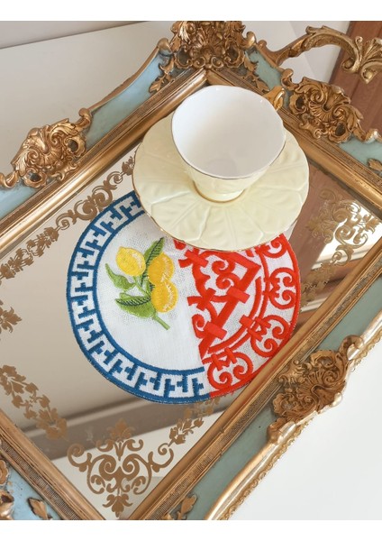 1 Adet Limon Nakış Işlemeli Kolteyl Peçetesi