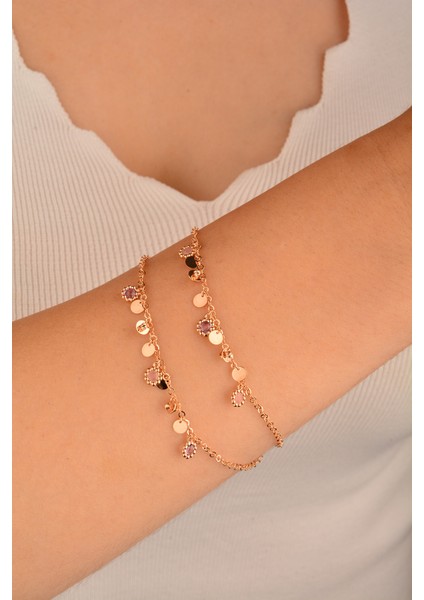 14 Ayar Pullu Rose Altın Bileklik