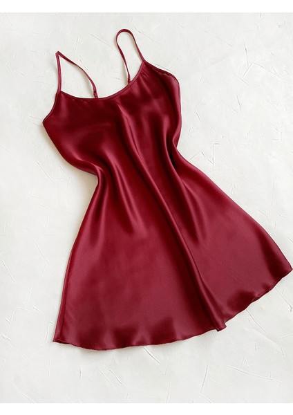 Bordo Saten Gecelik
