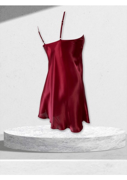 Bordo Saten Gecelik