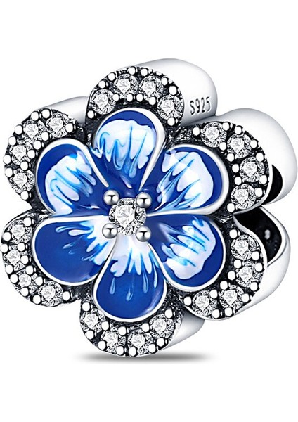 925 Ayar Gümüş Taşlı Mavi Papatya Charm