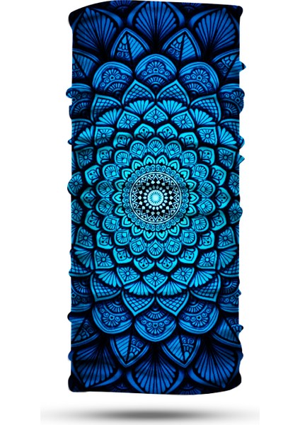 Lacivert Mavi Mandala Desenli Motosiklet Boyunluk Bandana
