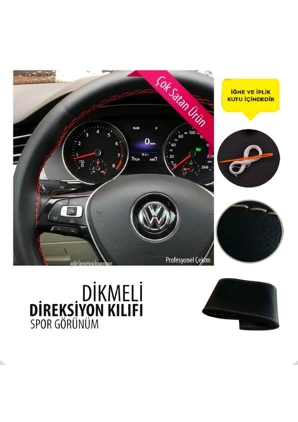 Leader Dikmeli Direksiyon Kılıfı Kırmızı Ipli ( 38CM×10CM )