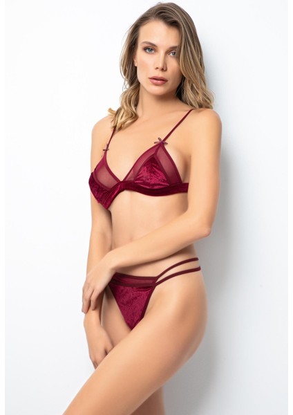 Bliss Velvet Tül Detaylı Kadife Bralet Takım