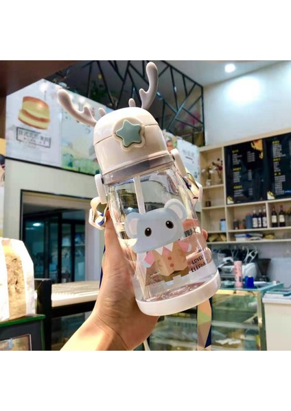 600ML Sevimli Desenli Sızdırmaz Su Matarası - Beyaz (Yurt Dışından)