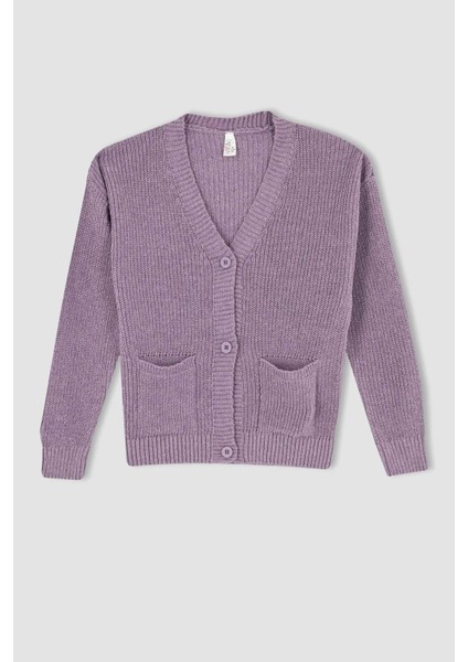 Kız Çocuk Regular Fit V Yaka Triko Hırka U6182A622WN