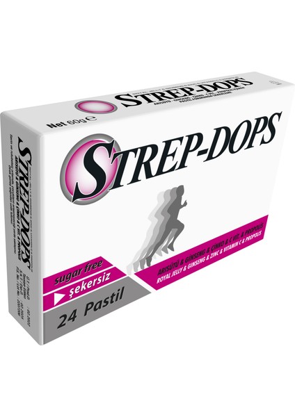 STREPDOPS ARISÜTÜ&GİNSENG (PERFORMANS VE DİRENÇ ARTTIRMAYA YARDIMCI) ŞEKERSİZ 24 PASTİL