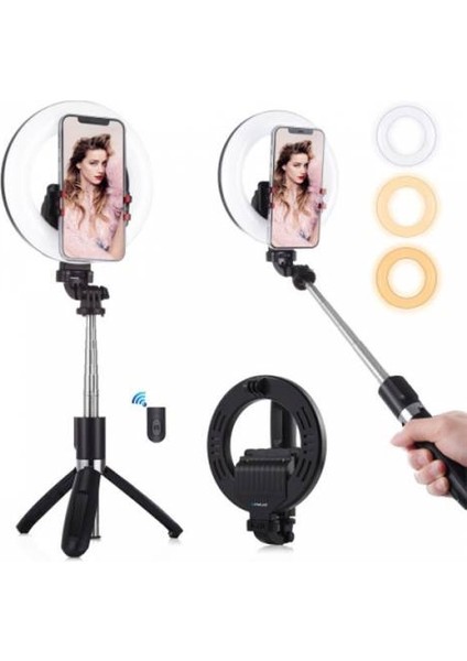 Bluetooth Tripodlu Canlı Yayın Seti 6.3 Inch 16CM Selfy Işığı 1200 Mah 3farklı Ton Selfy