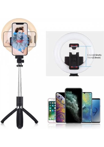 Bluetooth Tripodlu Canlı Yayın Seti 6.3 Inch 16CM Selfy Işığı 1200 Mah 3farklı Ton Selfy