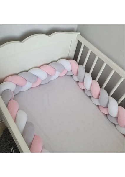 Guldesıgn Örgü Koruma Pembe Gri Beyaz 280CM (50*90 Sepet Beşik Için )