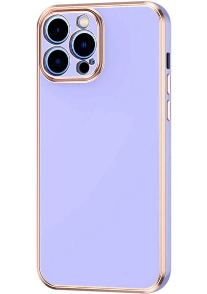 Case World Apple iPhone 13 Pro Max ile Uyumlu Kapak Kamera Korumalı Lazer Kesim Lüx Silikon ile Uyumlu Kılıf - Lila