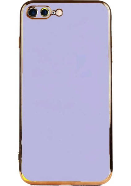 Rose Gold Apple iPhone 7 Plus Kapak Kamera Korumalı Lazer Kesim Lüx Silikon Kılıf - Lila