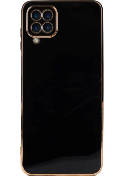 Case World Samsung Galaxy A12 ile Uyumlu Kapak Kamera Korumalı Lazer Kesim Lüx Silikon ile Uyumlu Kılıf - Siyah