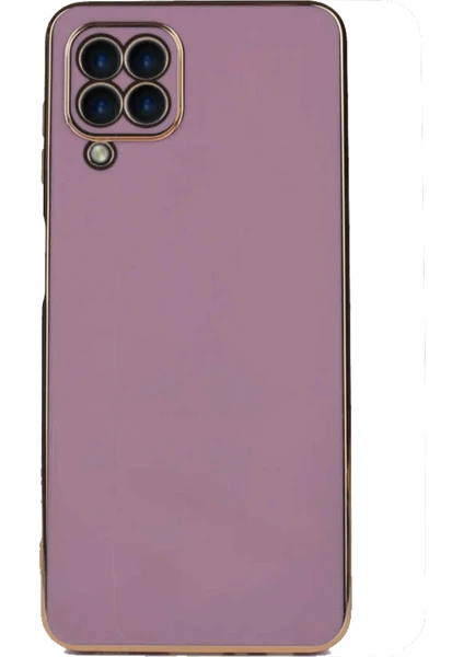 Case World Samsung Galaxy M22 ile Uyumlu Kapak Kamera Korumalı Lazer Kesim Lüx Silikon ile Uyumlu Kılıf - Mor