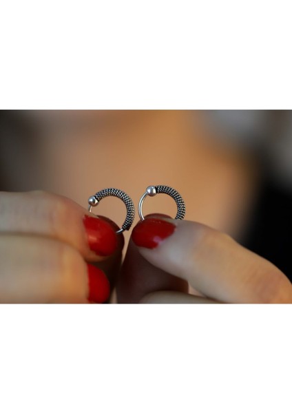 Kadın Gümüş 13MM Oksitli Halka Küpe DGN20327