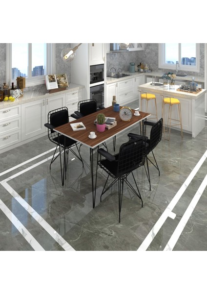Knsz Masa Sandalye Takımı HEM75MAZLUM Cvzsyh 130*070 Klçsm 4 Sandalye Syhsyh Kolçaklı Sırt Minderli