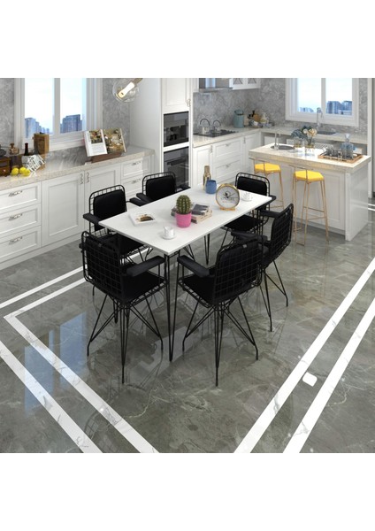 Knsz masa sandalye takımı hem75mazlum byzsyh 130*070 klçsm 6 sandalye syhsyh kolçaklı sırt minderli