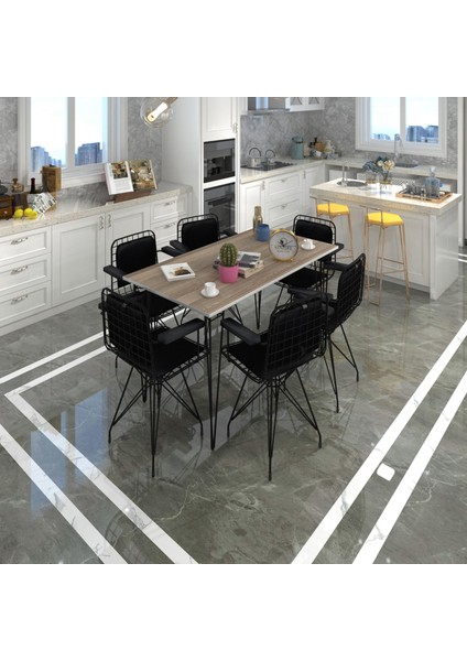 Knsz Masa Sandalye Takımı HEM75MAZLUM Crdsyh 130*070 Klçsm 6 Sandalye Syhsyh Kolçaklı Sırt Minderli
