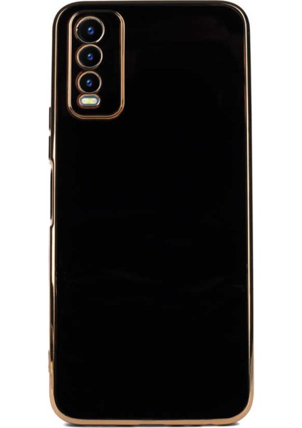 Case World Rose Gold Vivo Y20S ile Uyumlu Kapak Kamera Korumalı Lazer Kesim Lüx Silikon ile Uyumlu Kılıf - Siyah