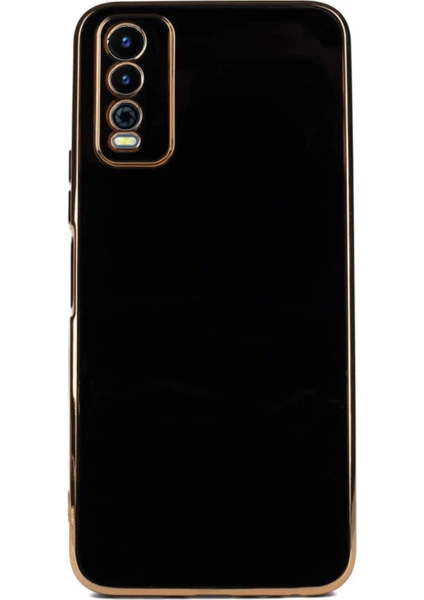 Case World Rose Gold Vivo Y11S ile Uyumlu Kapak Kamera Korumalı Lazer Kesim Lüx Silikon ile Uyumlu Kılıf - Siyah