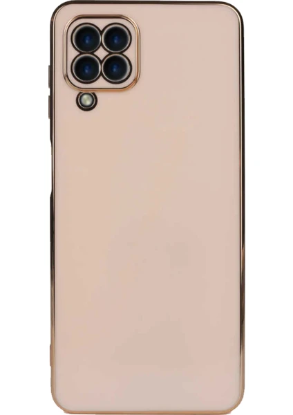 Case World Samsung Galaxy A12 ile Uyumlu Kapak Kamera Korumalı Lazer Kesim Lüx Silikon ile Uyumlu Kılıf - Rose Gold