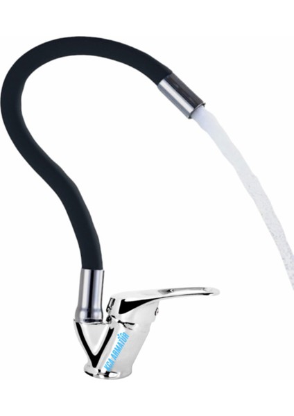 Siyah Spiral Hareketli Borulu Mutfak Eviye Bataryası Musluğu Çeşmesi