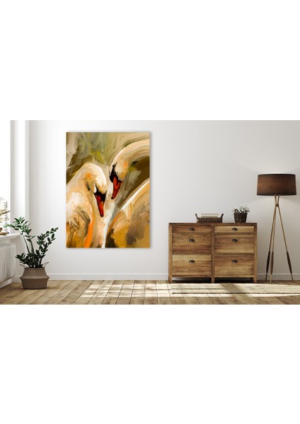 Yağlı Boya Görünümlü Kuğu Kanvas Tablo