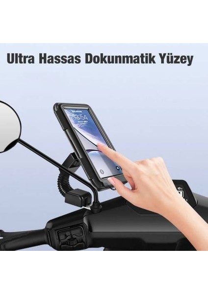 Motosiklet, Scooter Için Aynaya Takılan Su Geçirmez Telefon Tutucu, Dokunmatik Kapaklı Tutucu