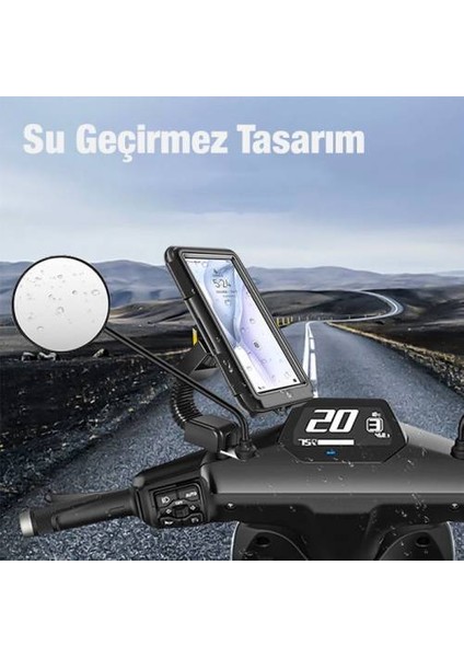 Motosiklet, Scooter Için Aynaya Takılan Su Geçirmez Telefon Tutucu, Dokunmatik Kapaklı Tutucu