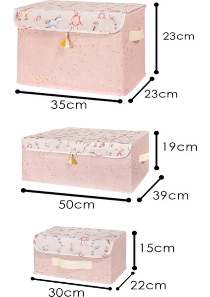 Baby Çok Amaçlı Püsküllü Kapaklı Kutu Kız Bebek Odası Düzenleyici Organize Kutu 3lü Set