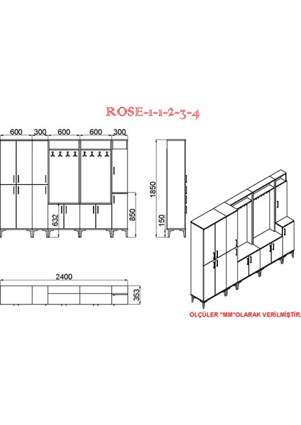 Rose-1-1-2-3-4 Portmanto Vestiyer Ayakkabılık RS02 indirimleri