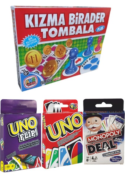 Ans Toys Kızma Birader, Tombala, Uno Klasik, Uno Flip ve Monopoly 4'lü Ekonomik Set