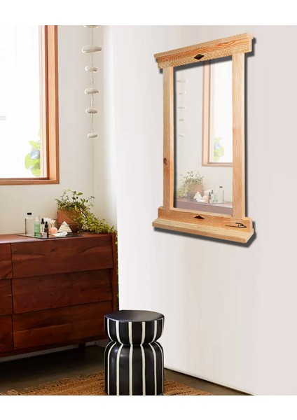 Doğal Ahşap Duvar Hol Antre Koridor Oda Makyaj Aynası Ayna Montessori Ahşap Çerçeve 62X42CM modelleri