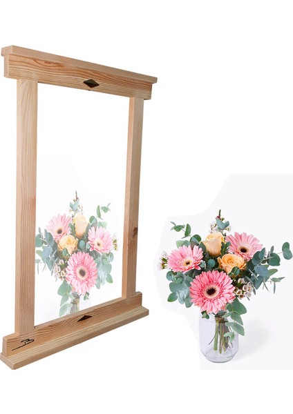 Doğal Ahşap Duvar Hol Antre Koridor Oda Makyaj Aynası Ayna Montessori Ahşap Çerçeve 62X42CM