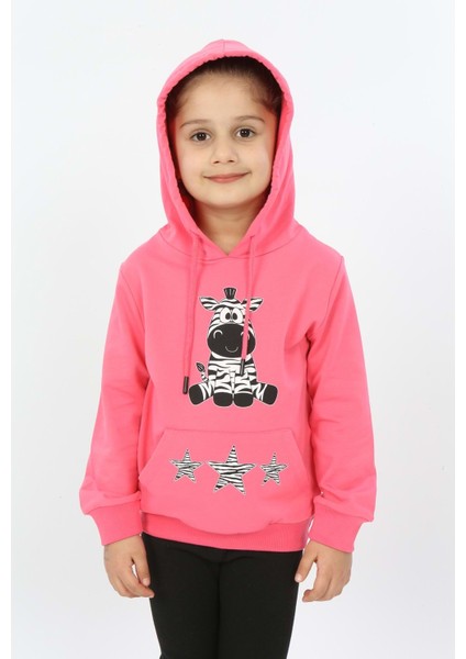 Toontoy Kız Çocuk Yıldızlı Zebra Baskılı Kapüşonlu Sweatshirt