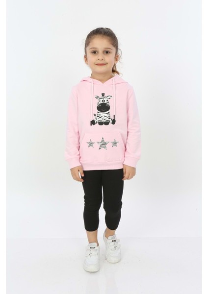 Toontoy Kız Çocuk Yıldızlı Zebra Baskılı Kapüşonlu Sweatshirt