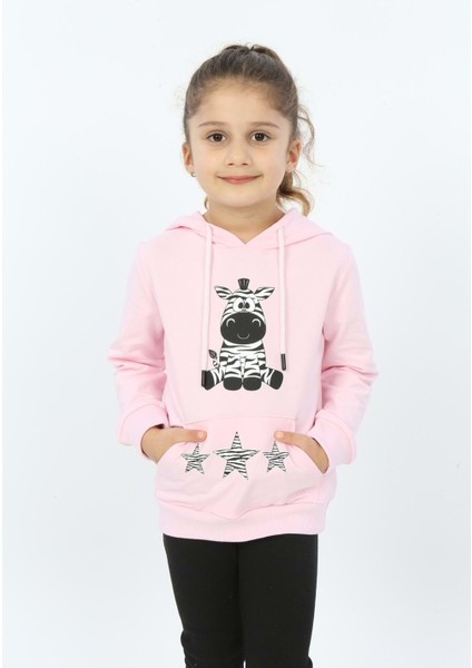 Toontoy Kız Çocuk Yıldızlı Zebra Baskılı Kapüşonlu Sweatshirt fırsatları